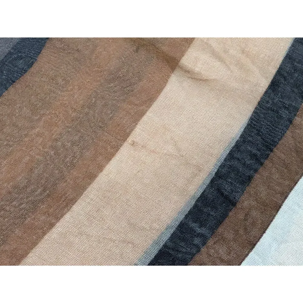 Vintage Scarf Silk Black Brown Cream Stripe Sheer Rectangular